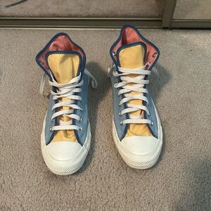 Unisex Colorblock High-Top Sneakers in Blue, Yellow & Pink